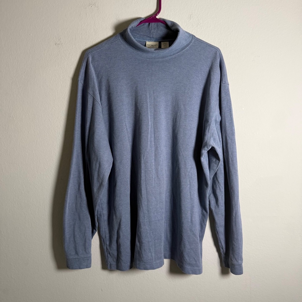 LL Bean Mens XL‎ Tall Mock Neck Shirt Long Sleeve Heather Blue Cotton 0KV32